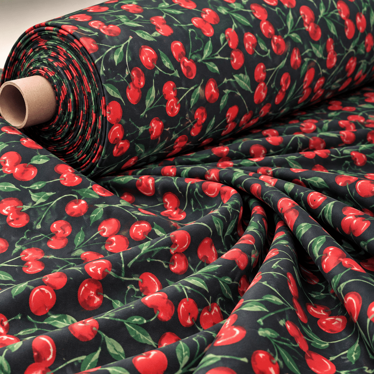 Cherry Print Lycra Stretch Fabric by the Metre - Whotex Fabrics London