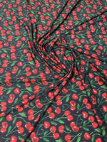 Cherry Print Lycra Stretch Fabric by the Metre - Whotex Fabrics London