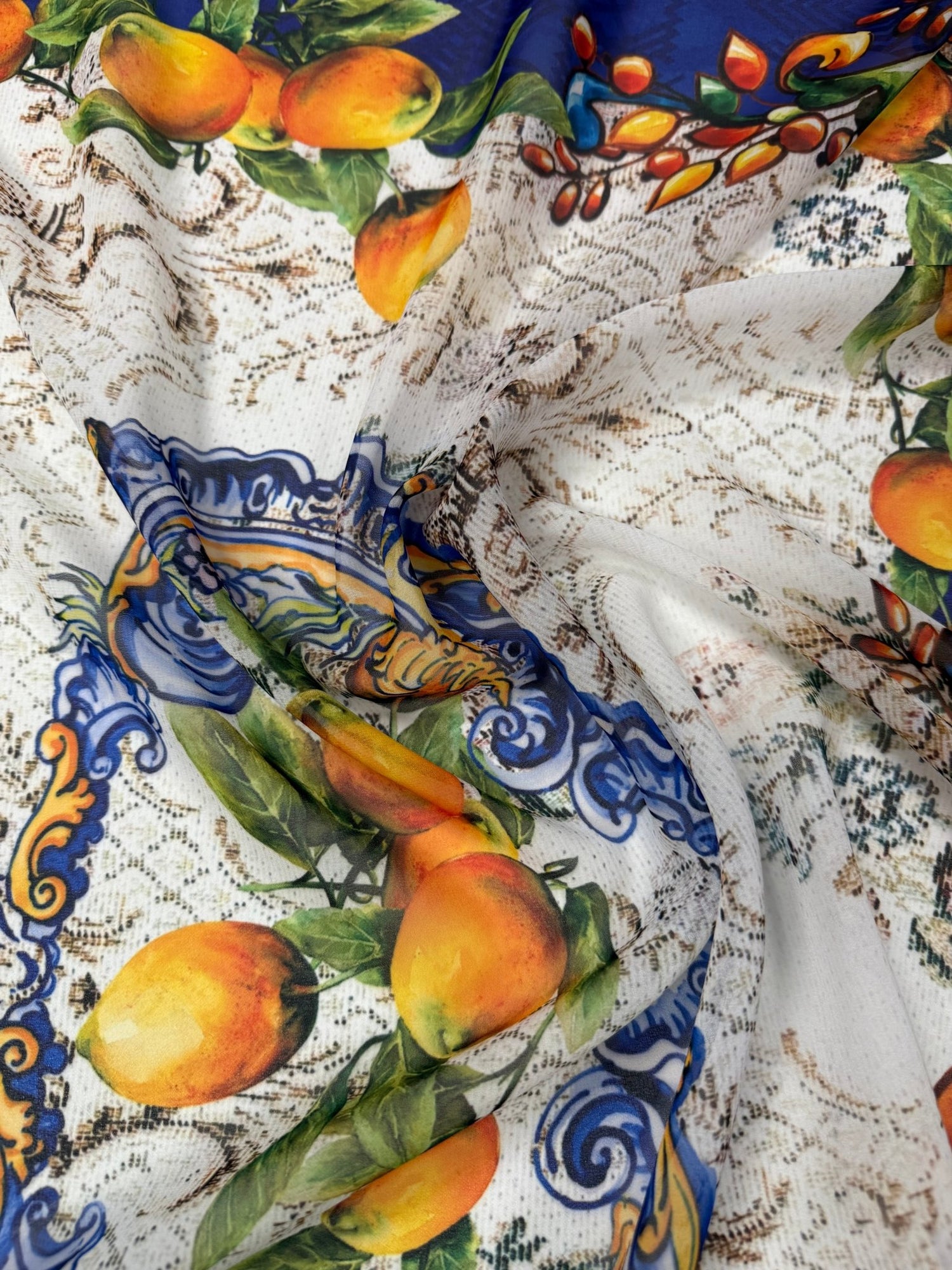 Citrus Baroque Poly Silk Chiffon Fabric by the Metre - Whotex Fabrics London