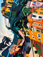 Cityscape Print Crepe Fabric by the Metre - Whotex Fabrics London