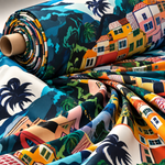 Cityscape Print Crepe Fabric by the Metre - Whotex Fabrics London