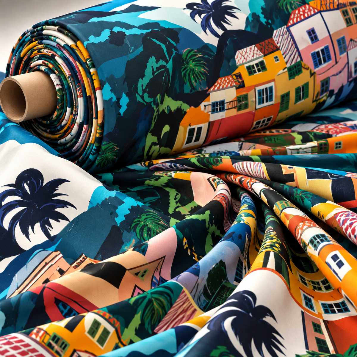 Cityscape Print Crepe Fabric by the Metre - Whotex Fabrics London