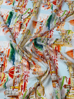 Cityscape Print Moss Crepe Fabric by the Metre - Whotex Fabrics London