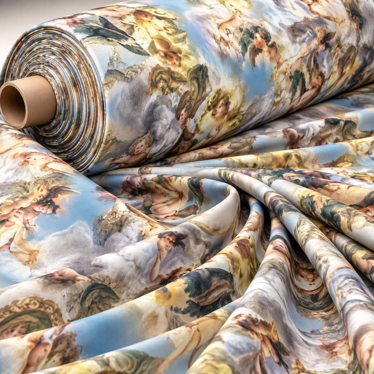 Classic Art Print Satin Fabric by the Metre - Whotex Fabrics London
