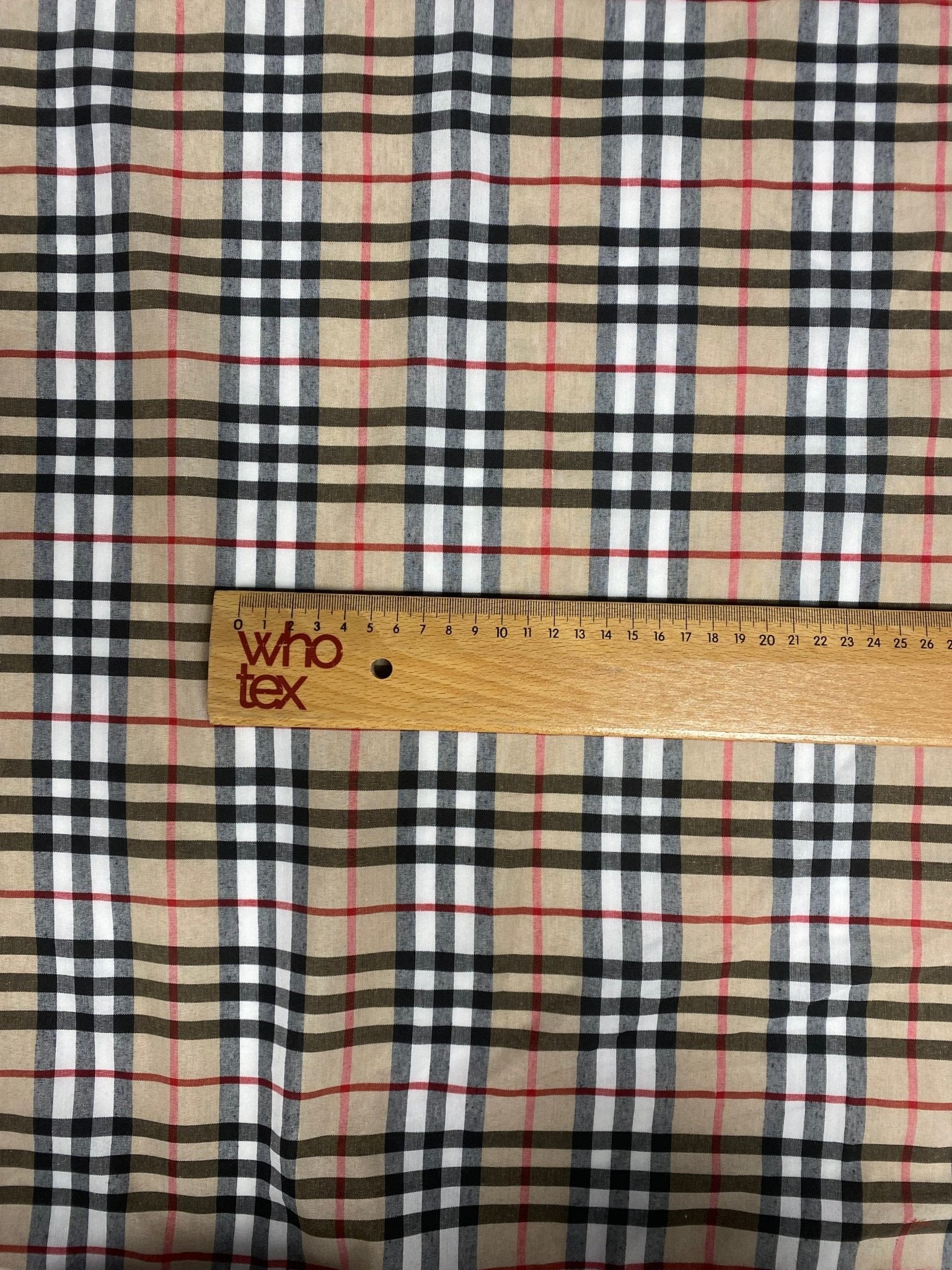 Classic Beige Check Poplin Fabric by the Metre - Whotex Fabrics London