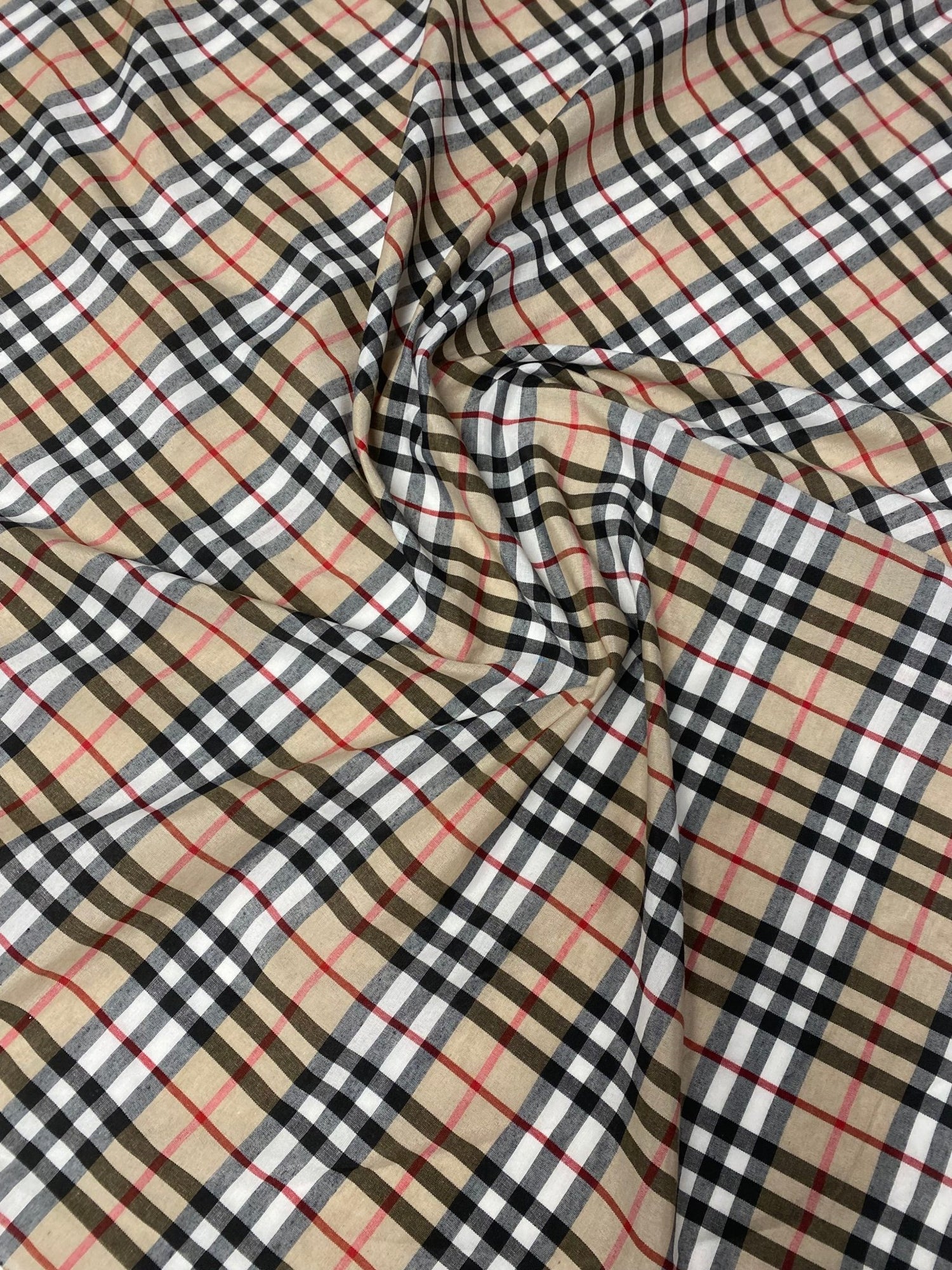 Classic Beige Check Poplin Fabric by the Metre - Whotex Fabrics London
