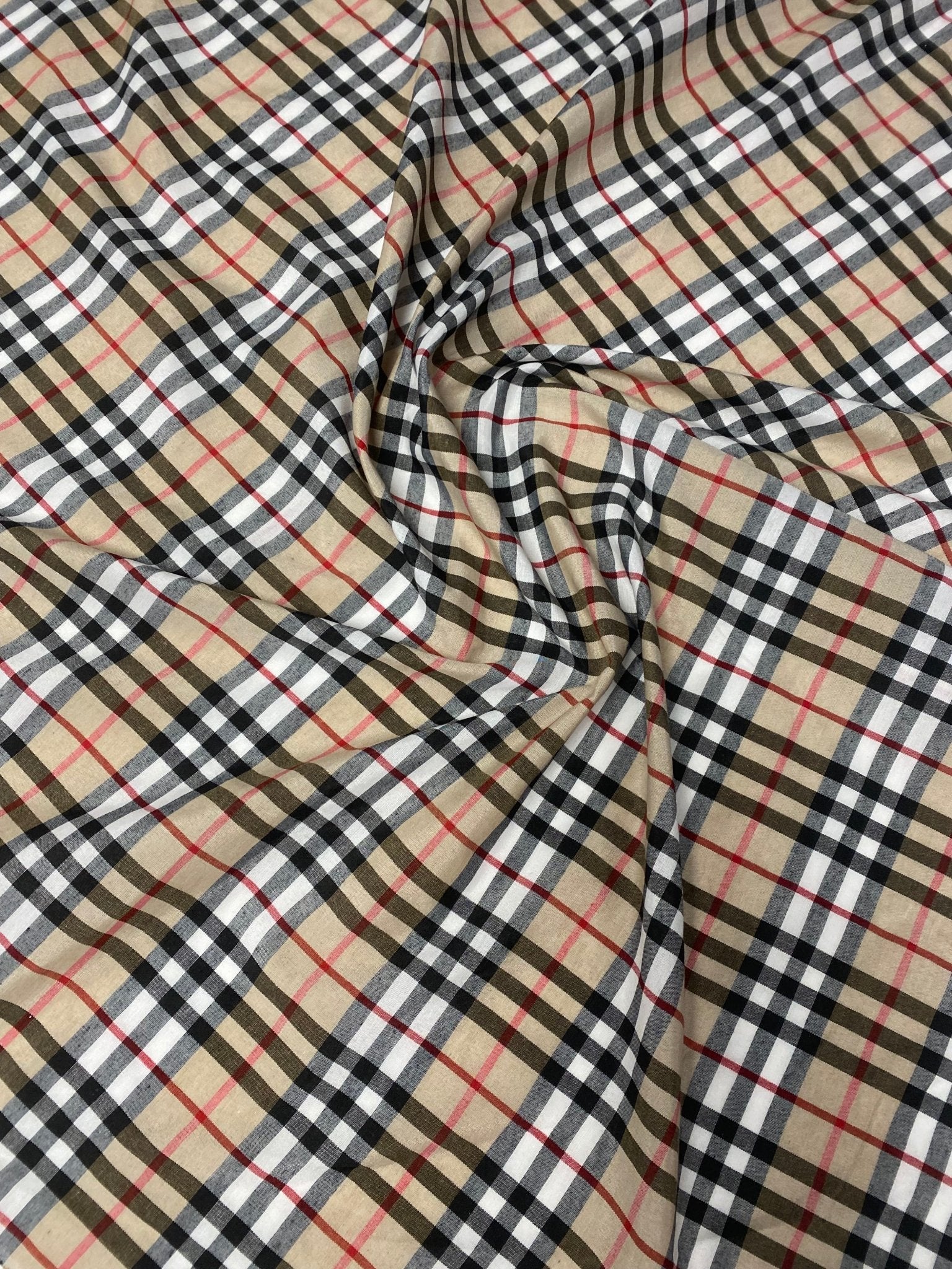 Classic Beige Check Poplin Fabric by the Metre - Whotex Fabrics London