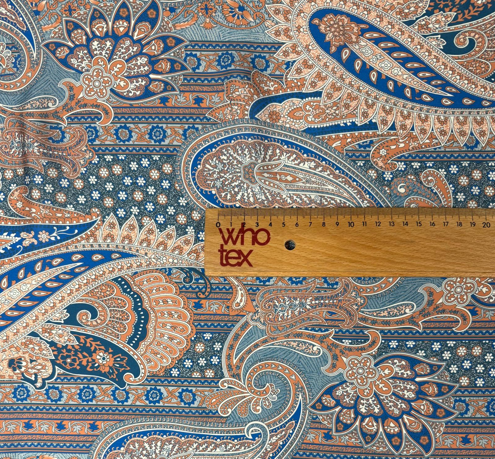 Classic Blue & Beige Paisley Fabric by the Metre - Whotex Fabrics London