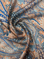 Classic Blue & Beige Paisley Fabric by the Metre - Whotex Fabrics London