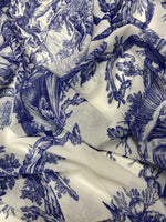 Classic Blue Toile de Jouy Fabric by Metre - Whotex Fabrics London