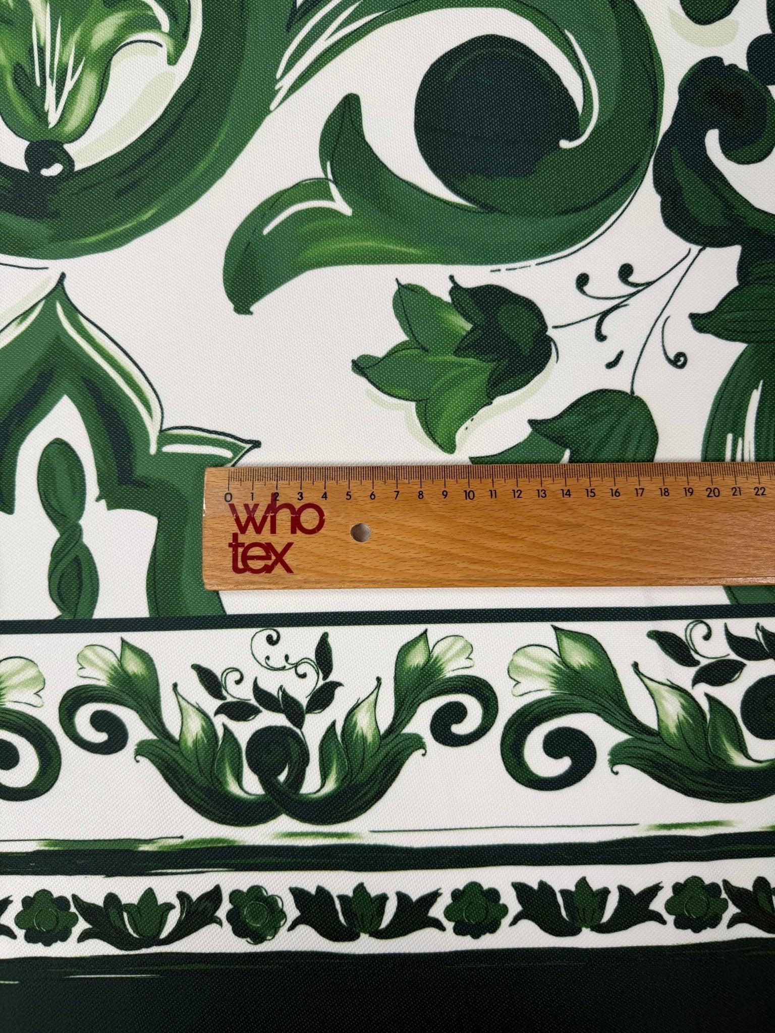 Classic Green Ornamental Upholstery Fabric by the Metre - Whotex Fabrics London