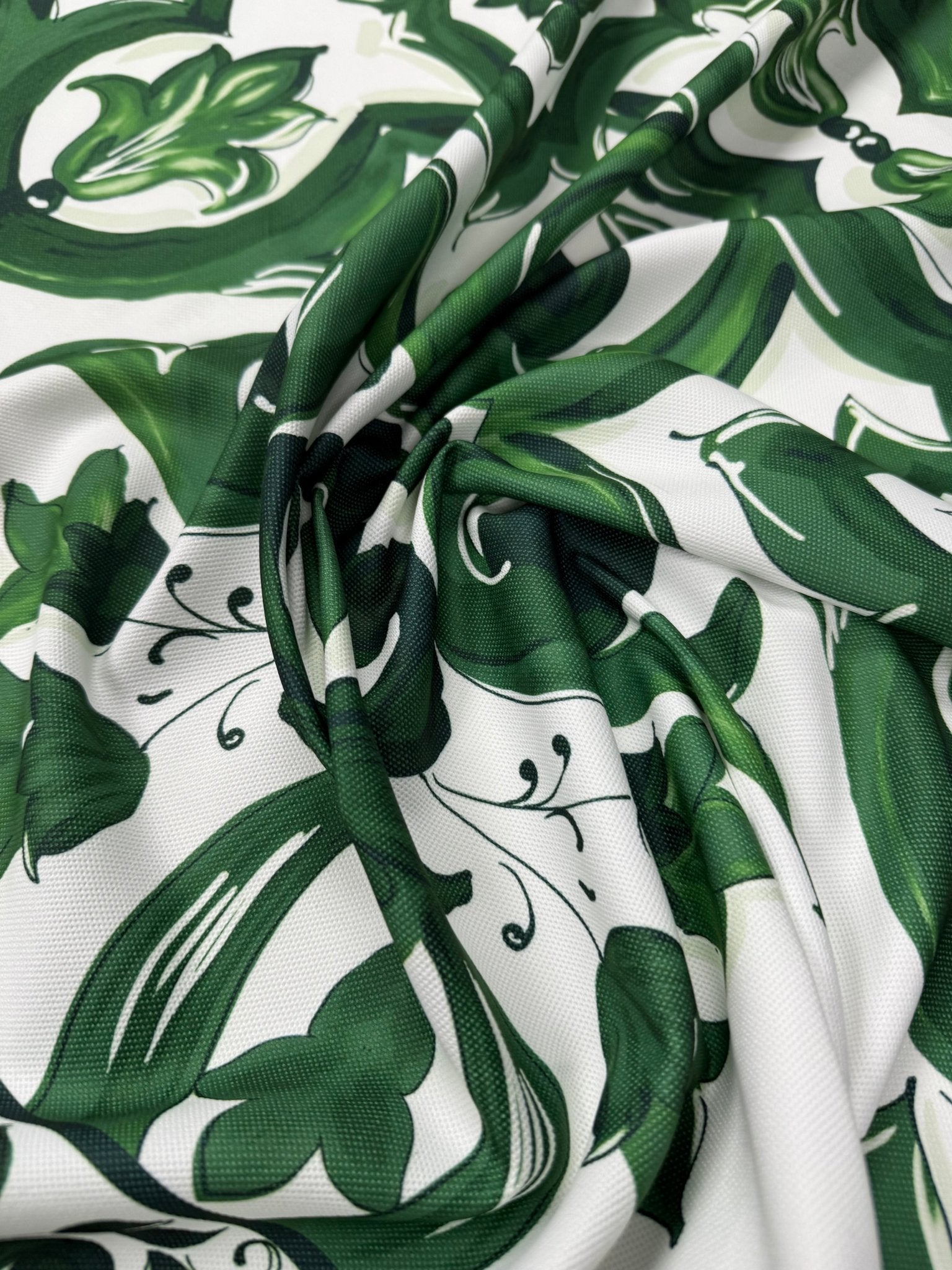 Classic Green Ornamental Upholstery Fabric by the Metre - Whotex Fabrics London
