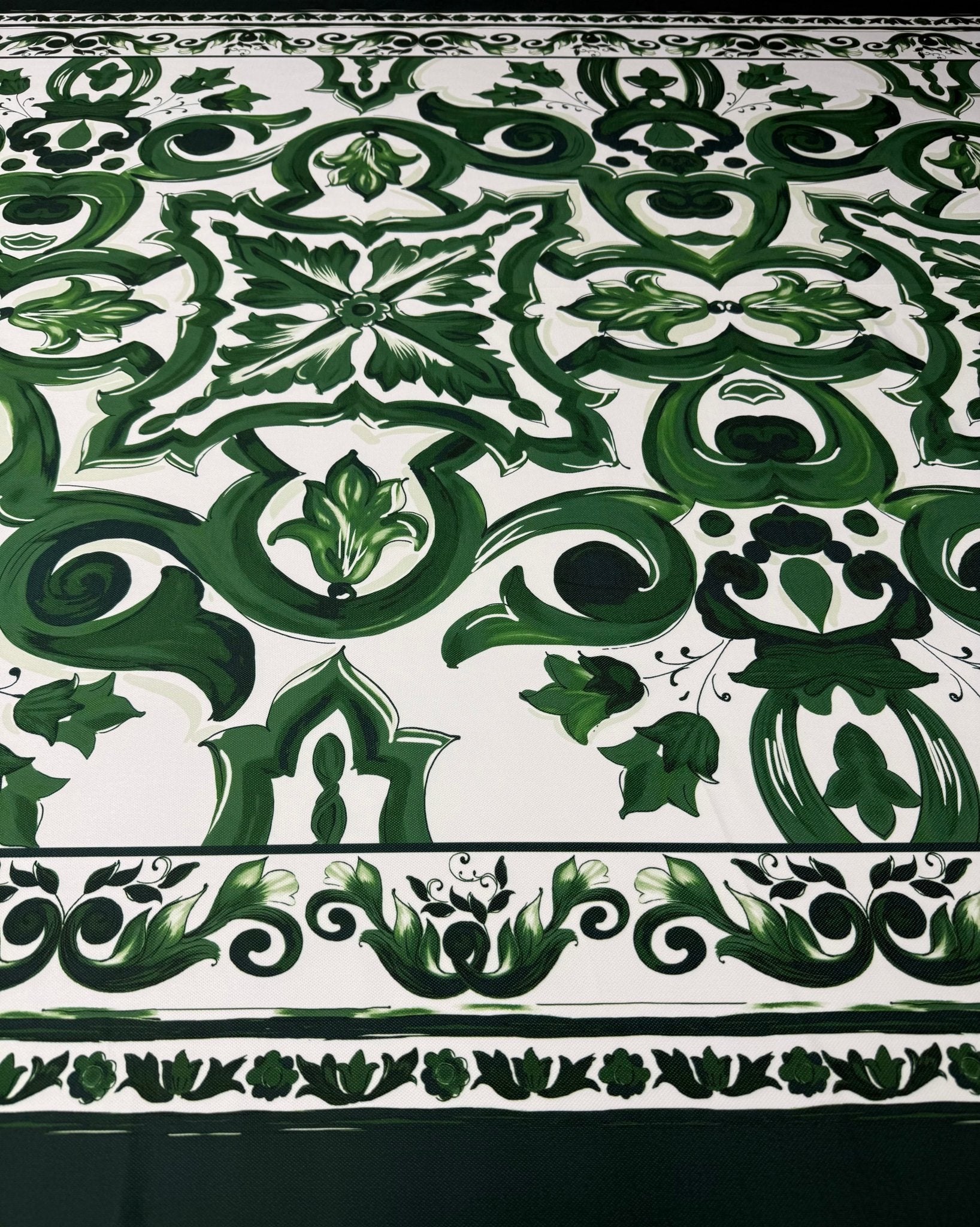 Classic Green Ornamental Upholstery Fabric by the Metre - Whotex Fabrics London