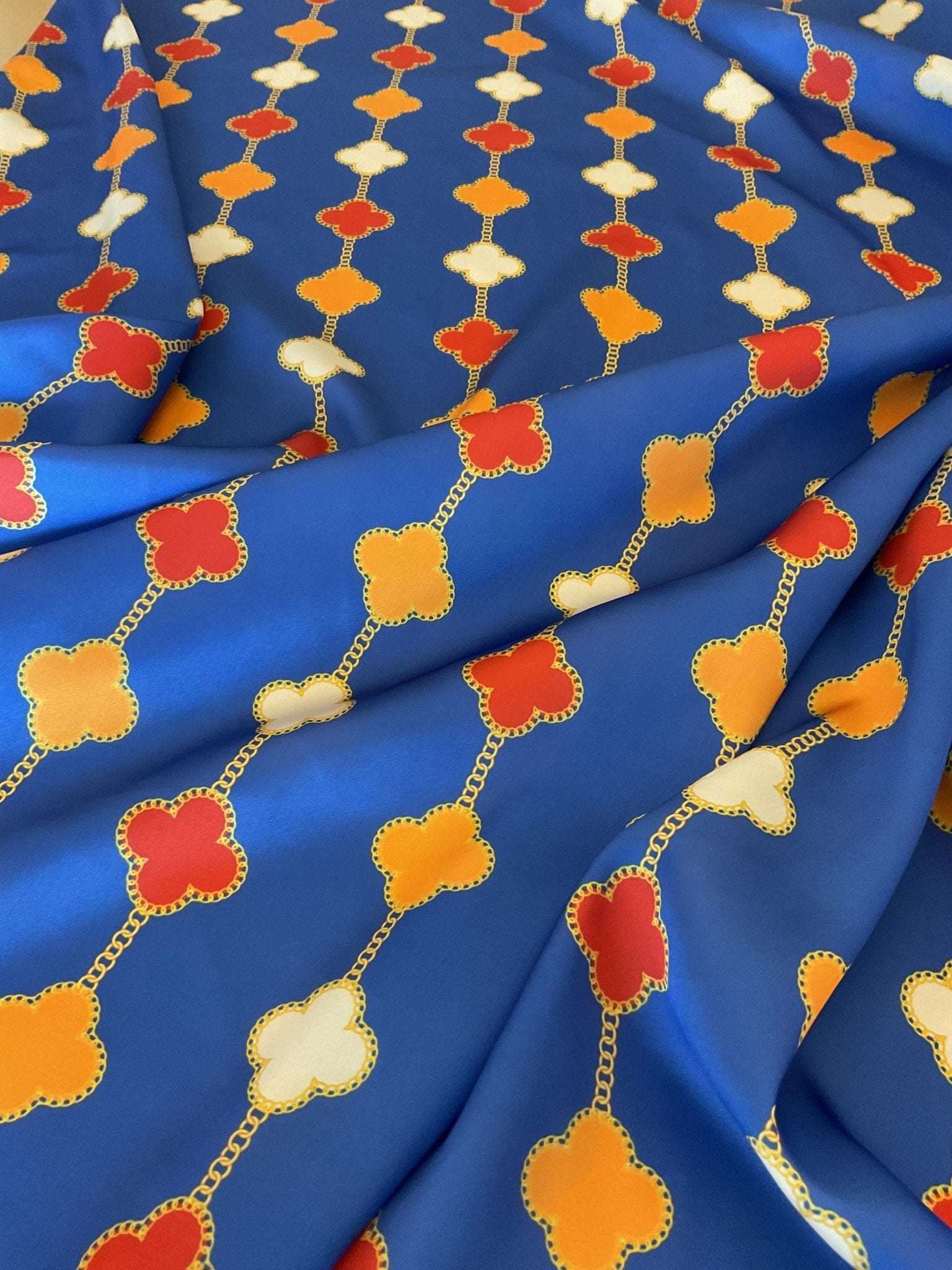 Navy Blue Clover Chain Pattern Fabric – Multiple Fabric Options, Sold ...
