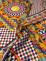 Colorful Chiffon Satin Fabric by the Metre – Mediterranean Geometric Warrior - Whotex Online Fabric Store