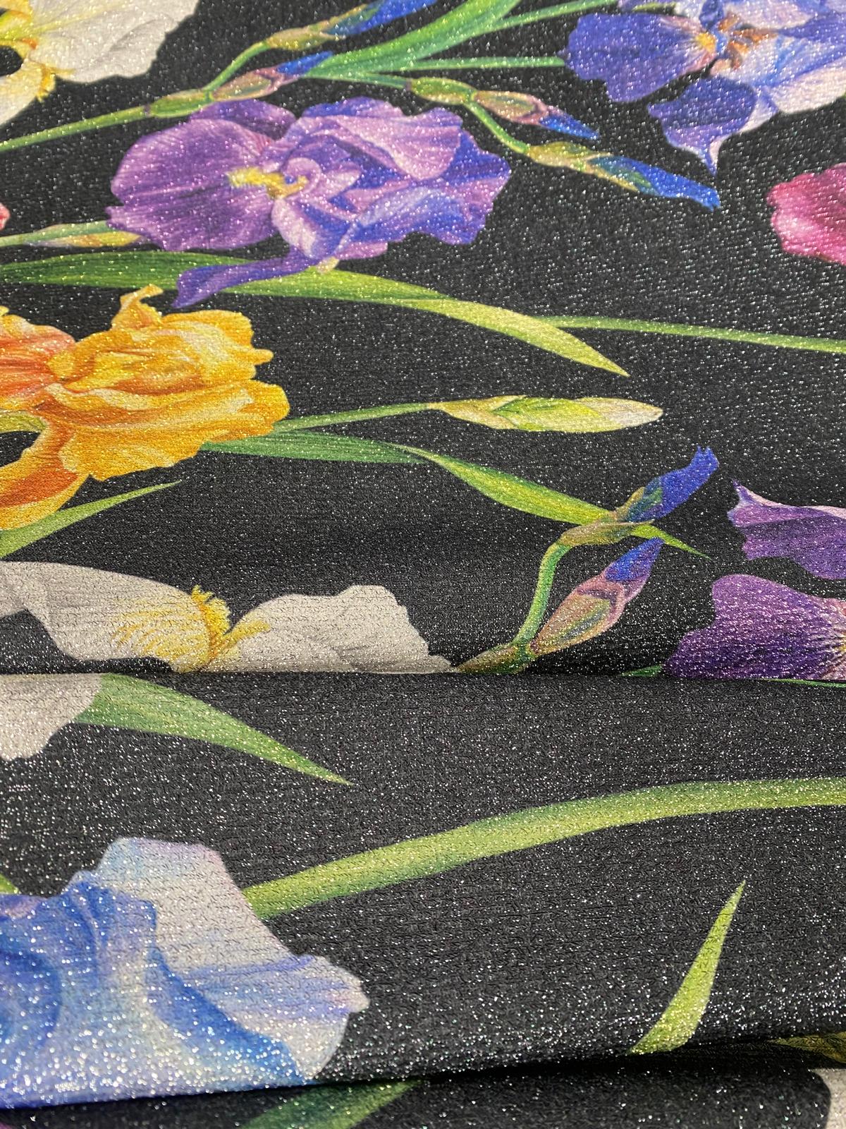 Colour Pop Floral Lurex Fabric by the Metre - Whotex Fabrics London
