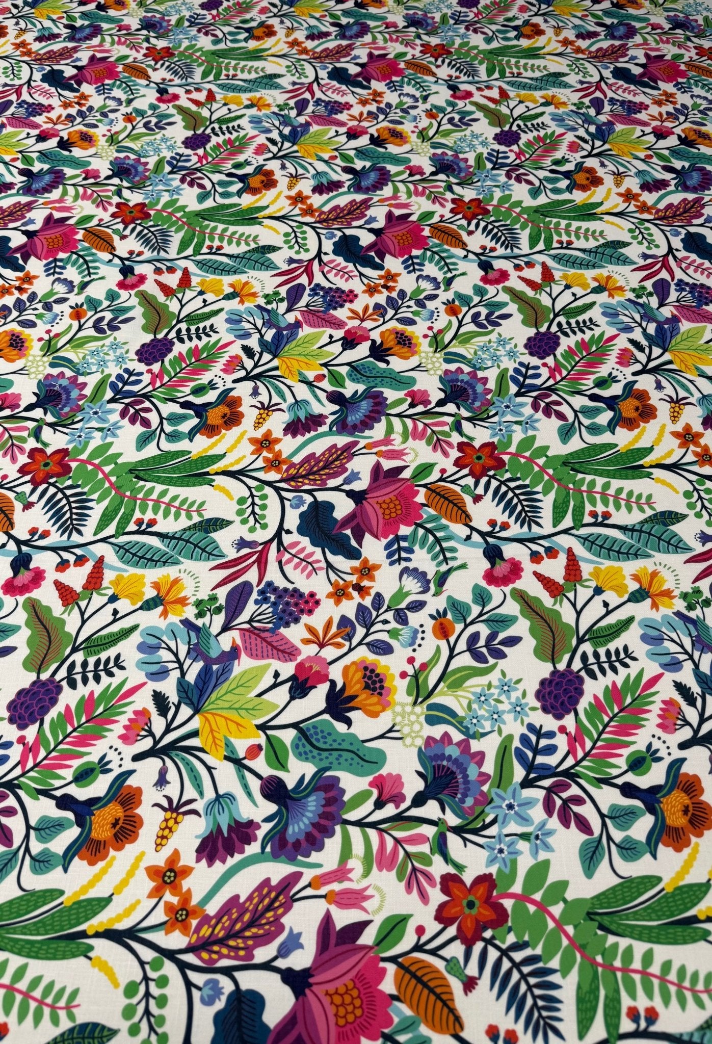 Colourful Floral Linen Fabric by the Metre - Whotex Fabrics London