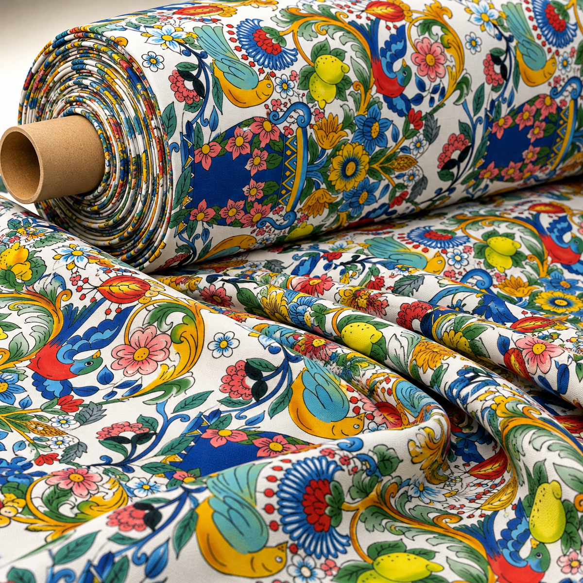 Colourful Floral Poly Linen Fabric by the Metre - Whotex Fabrics London