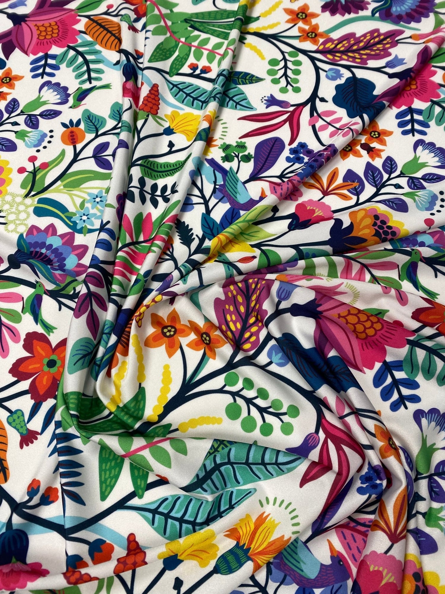 Colourful Floral Print Lycra Stretch Fabric by the Metre - Whotex Fabrics London