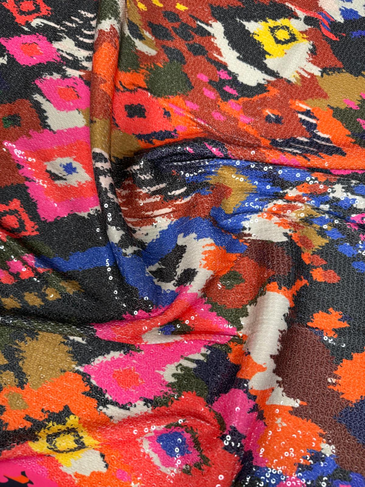 Colourful Tribal Sequin Fabric by the Metre - Whotex Fabrics London