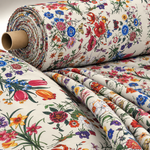 Cream Floral Botanical Print Fabric by Metre - Whotex Fabrics London