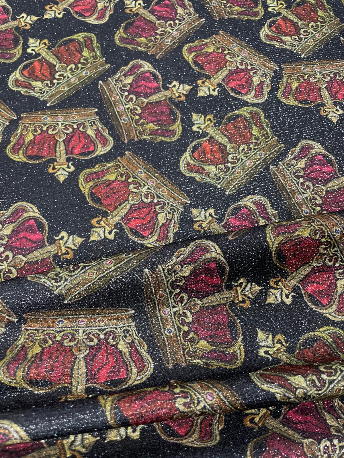 Crown Motif Glitter Lurex Fabric by the Metre - Whotex Fabrics London