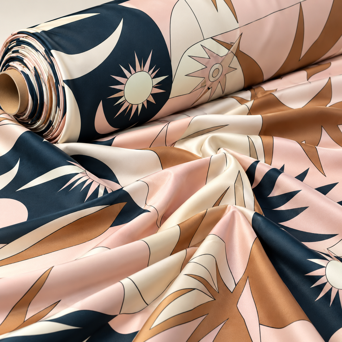 Celestial Abstract Print Fabric in Blush & Black by the Metre