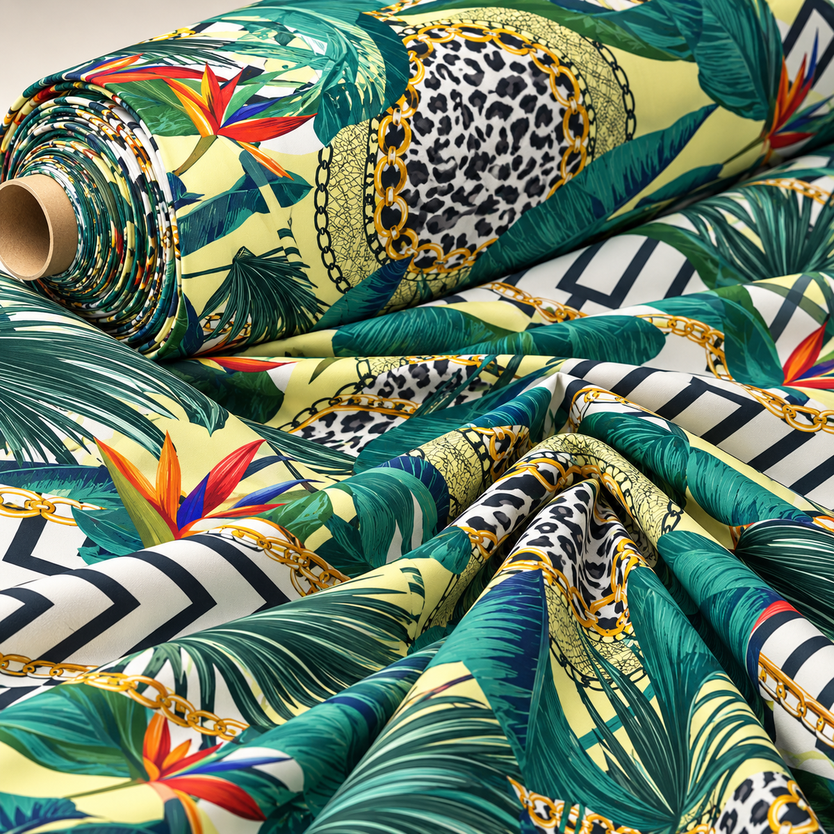 Tropical Leaf & Chain Print Fabric by the Metre