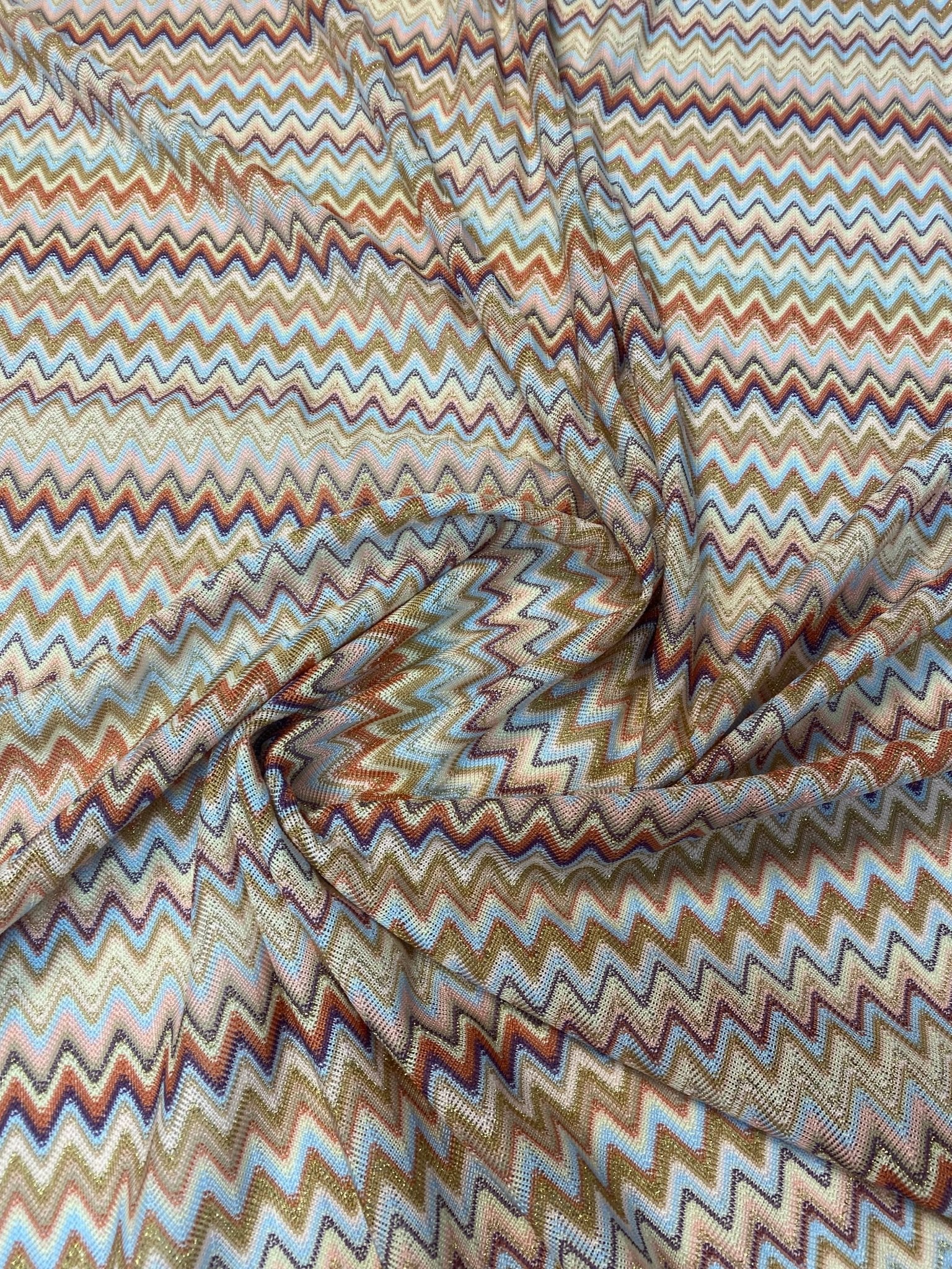 Earth Tone Chevron Mesh Fabric by the Metre - Whotex Fabrics London