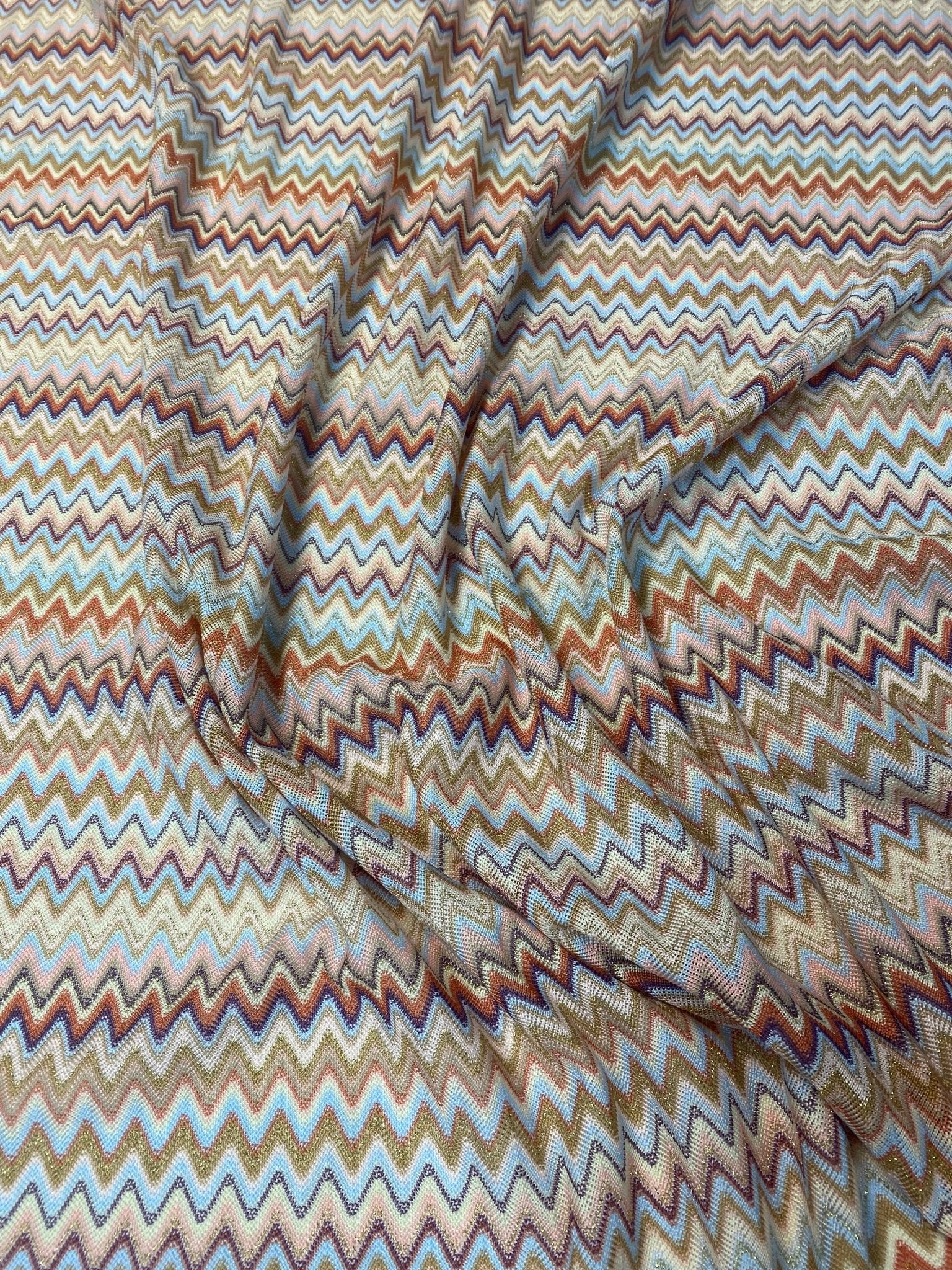 Earth Tone Chevron Mesh Fabric by the Metre - Whotex Fabrics London