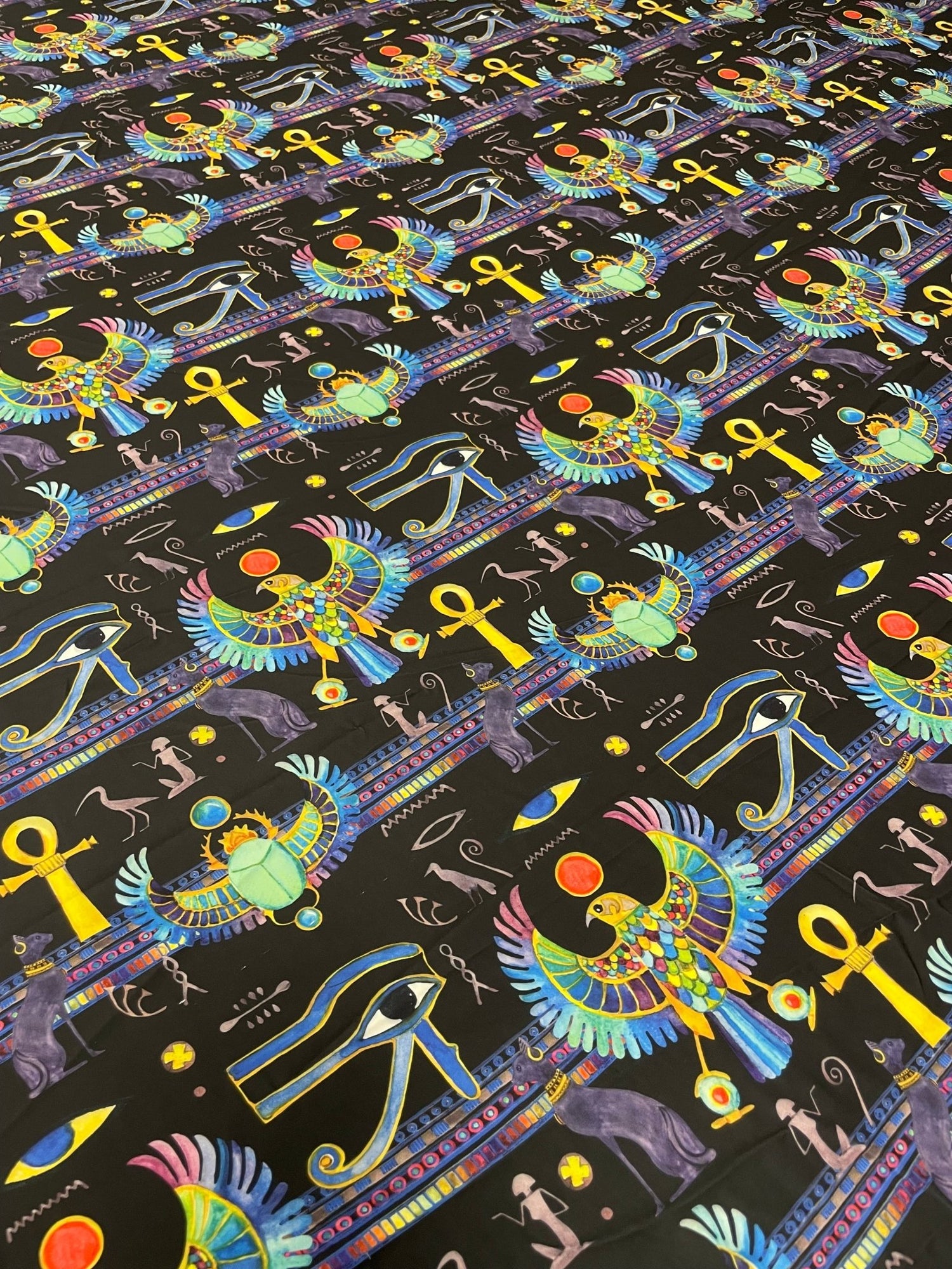 Egyptian Symbol Crepe Fabric by the Metre – Mystical Design - Whotex Fabrics London