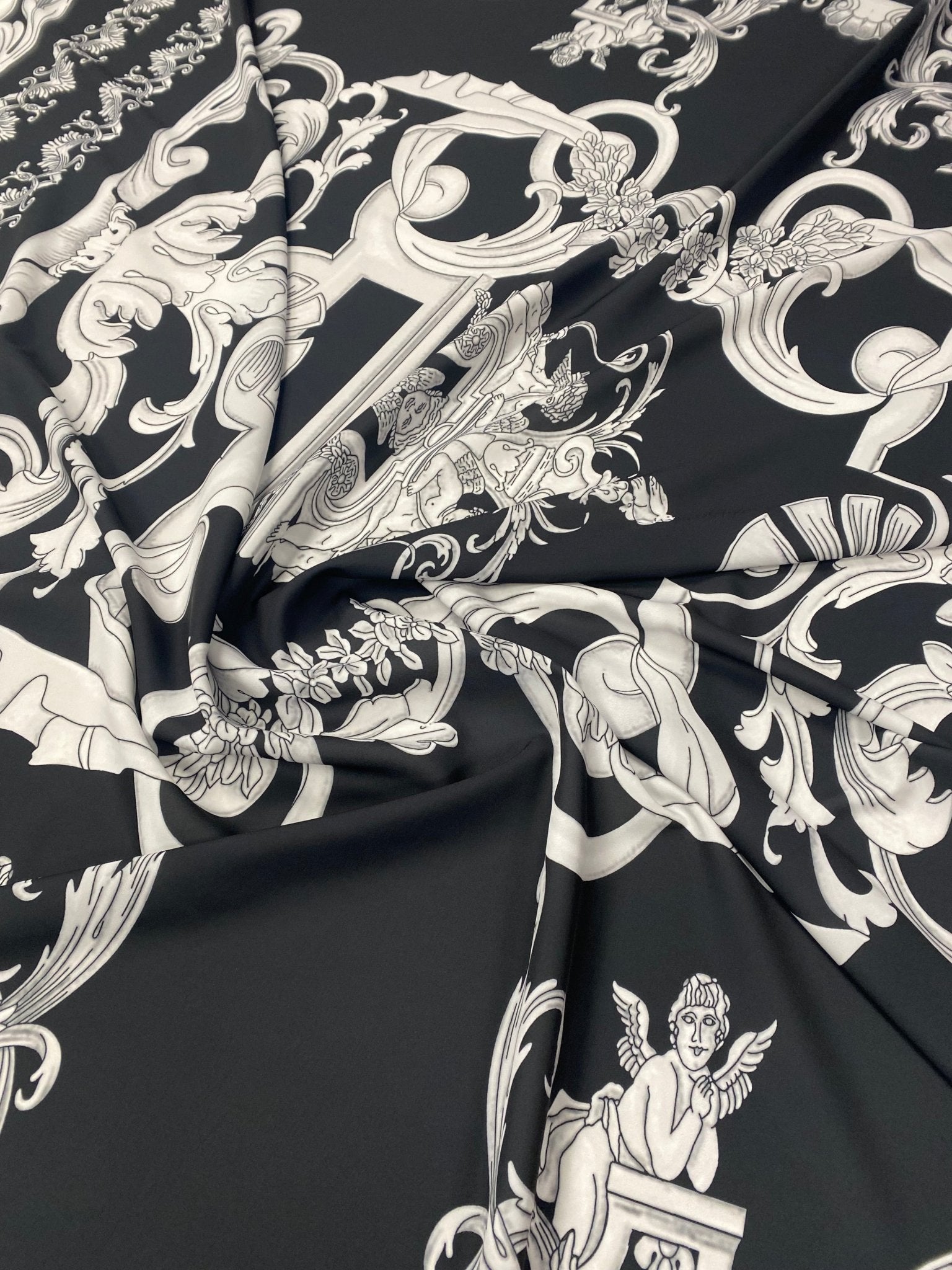 Elegant Black and White Baroque Fabric - Whotex Fabrics London