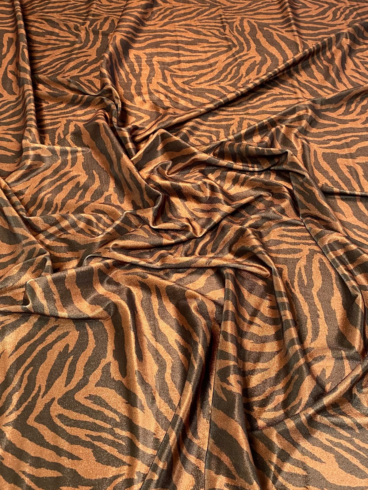 Elegant Brown Zebra Stretch Velvet Fabric by the Metre - Whotex Fabrics London