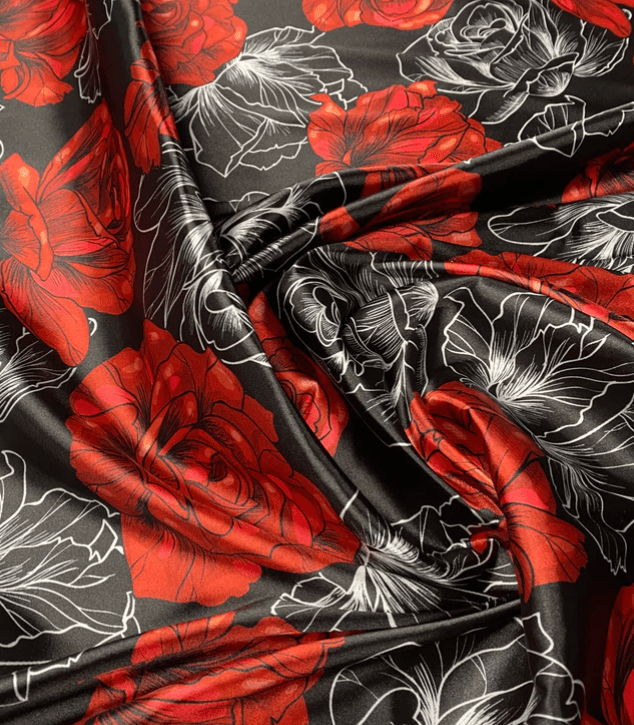 Elegant Red Rose Patterned Fabric by Metre - Whotex Fabrics London