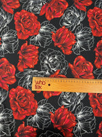 Elegant Red Rose Patterned Fabric by Metre - Whotex Fabrics London