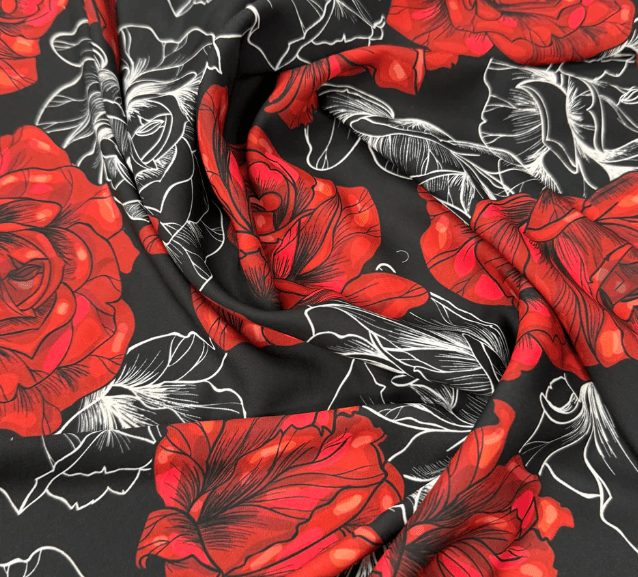 Elegant Red Rose Patterned Fabric by Metre - Whotex Fabrics London