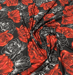 Elegant Red Rose Patterned Fabric by Metre - Whotex Fabrics London