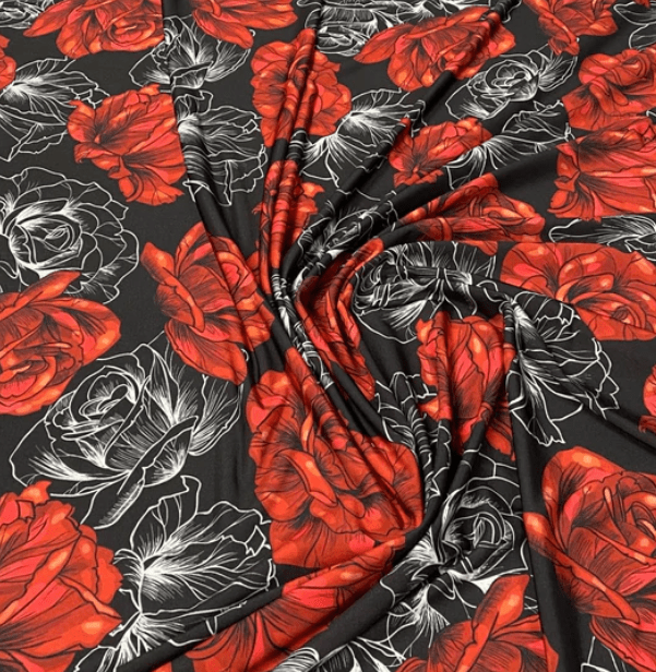 Elegant Red Rose Patterned Fabric by Metre - Whotex Fabrics London