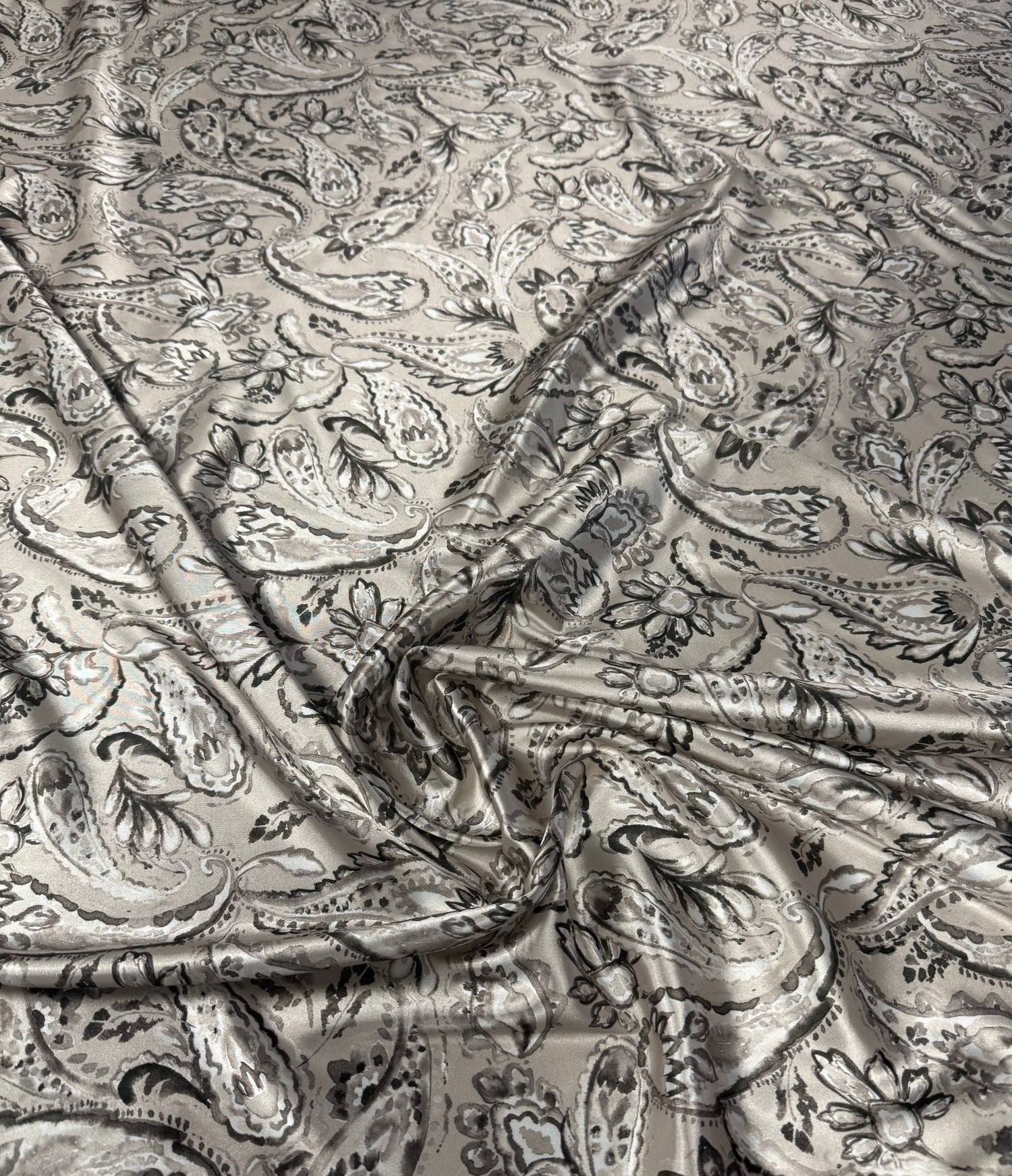 Elegant Silver Paisley Fabric by the Metre - Whotex Fabrics London