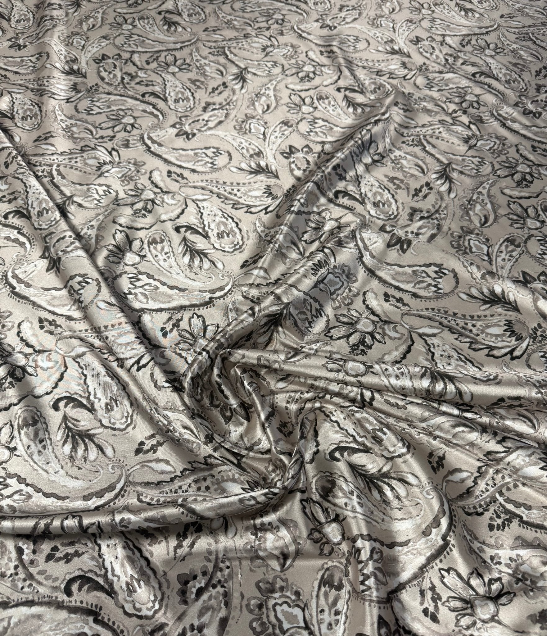 Elegant Silver Paisley Fabric by the Metre - Whotex Fabrics London