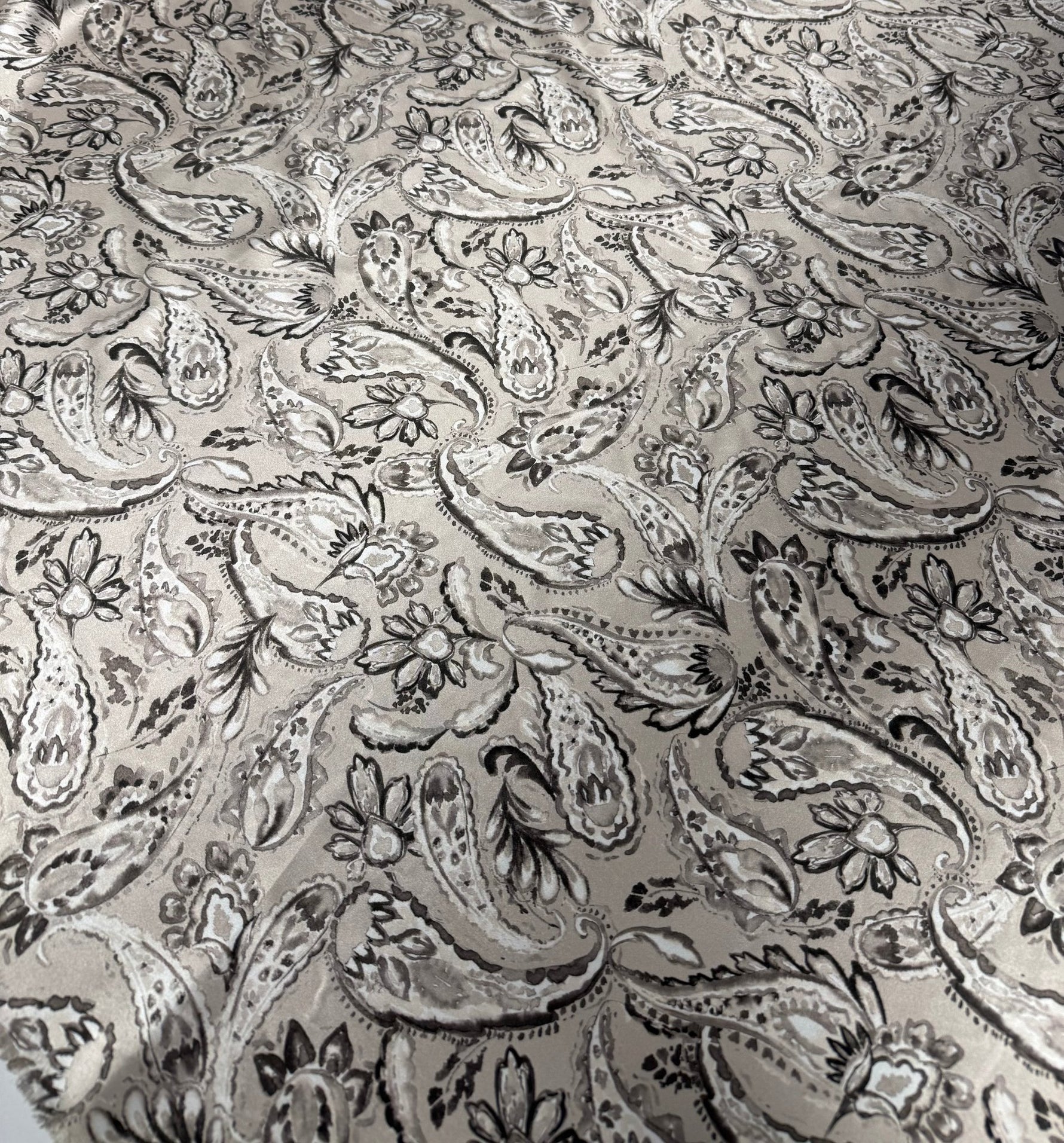 Elegant Silver Paisley Fabric by the Metre - Whotex Fabrics London