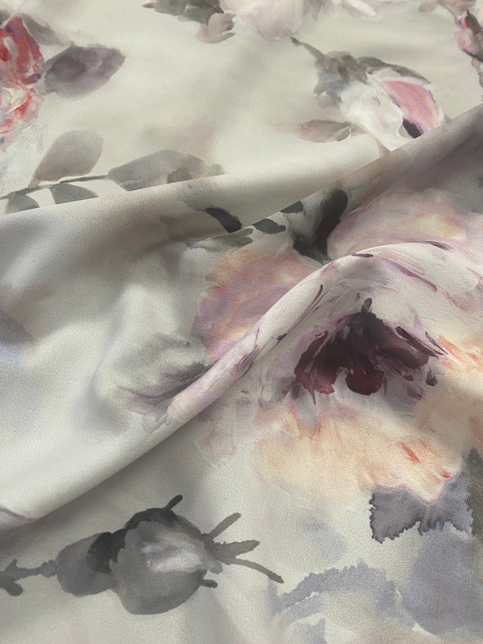 Elegant Watercolor Floral Fabric – Soft Rose and Peony Print on Light Background - Whotex Online Fabric Store