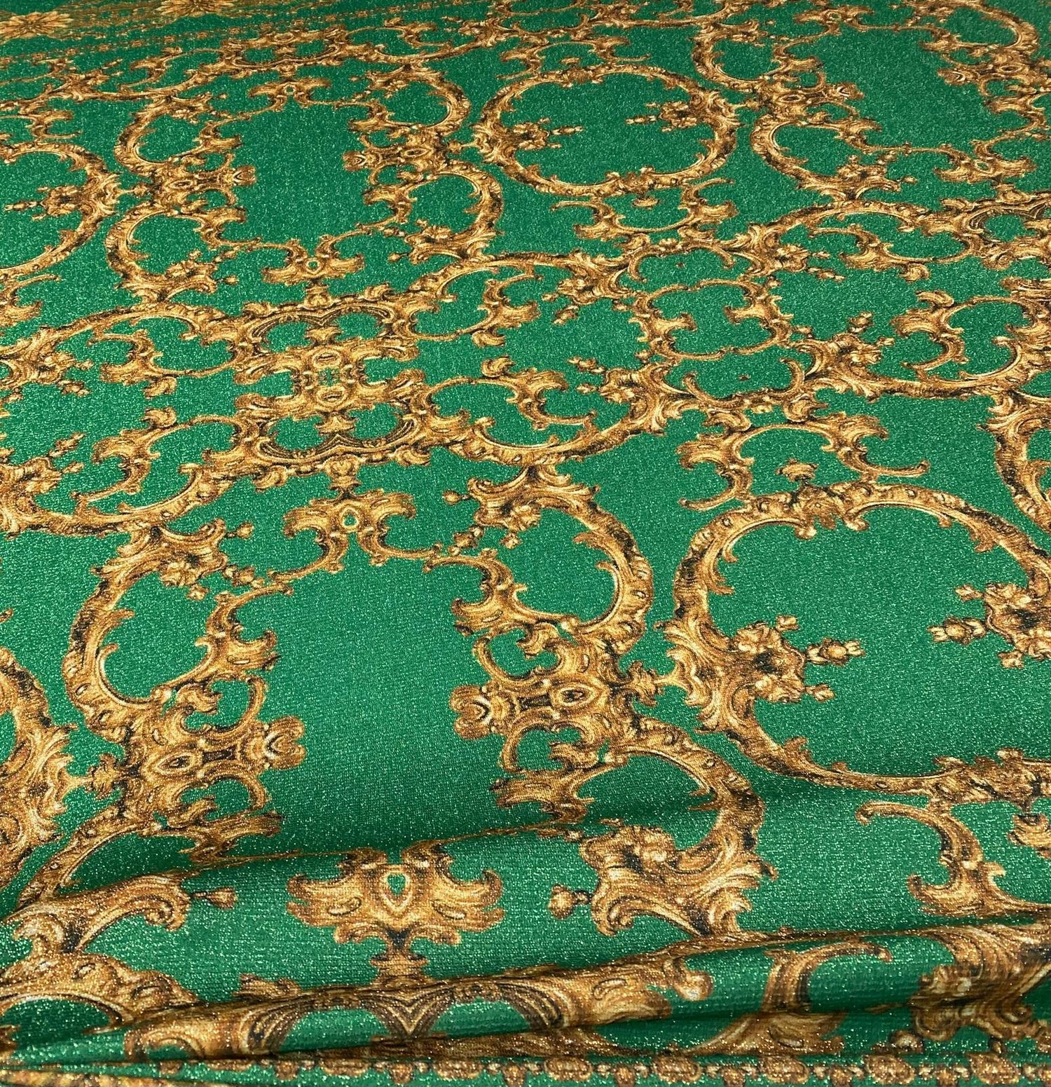 Emerald Baroque Lurex Fabric by the Metre - Whotex Fabrics London