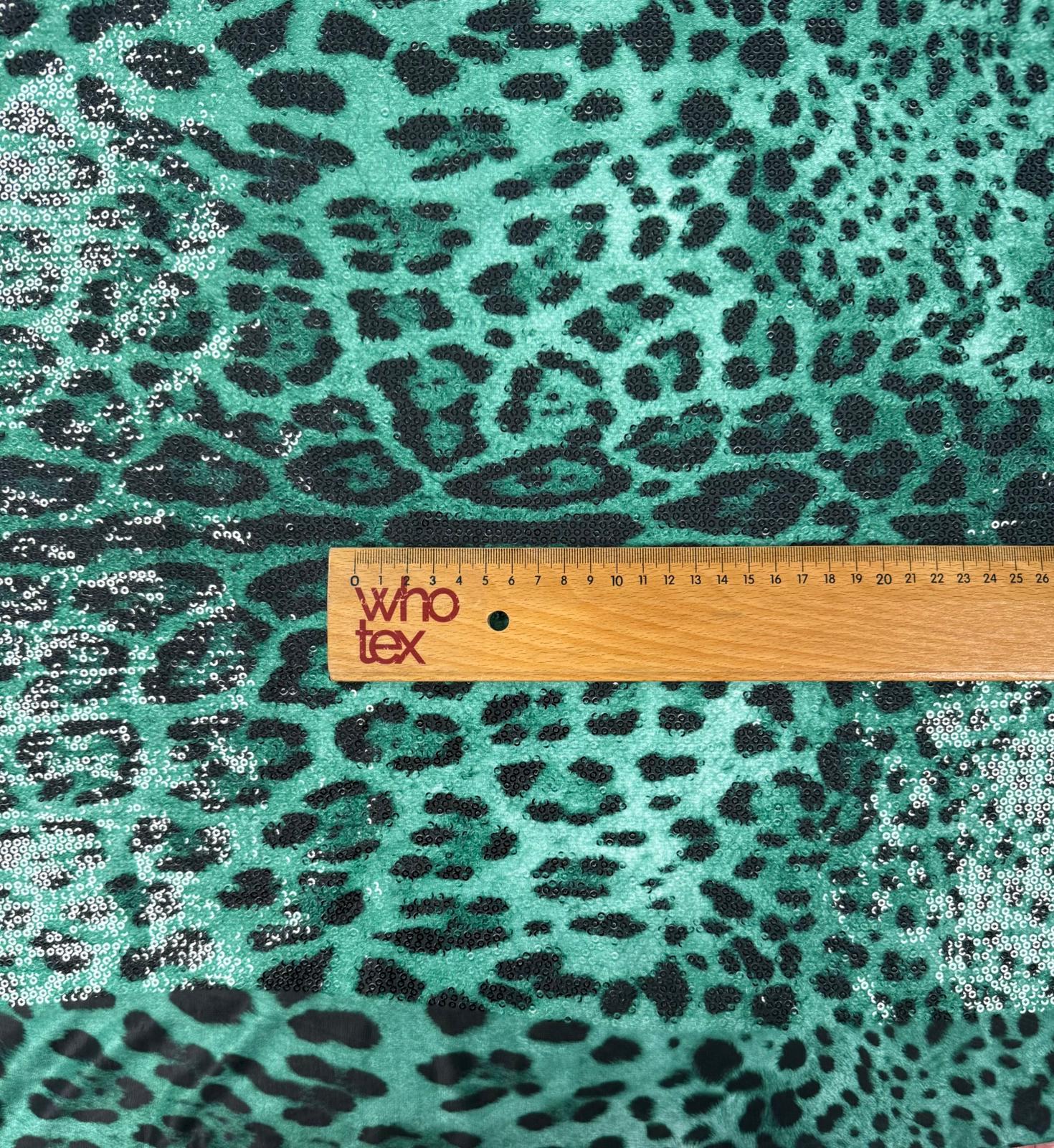 Emerald Leopard Sequin Fabric by the Metre - Whotex Fabrics London