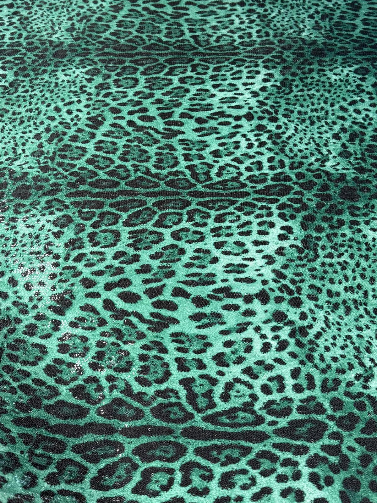 Emerald Leopard Sequin Fabric by the Metre - Whotex Fabrics London