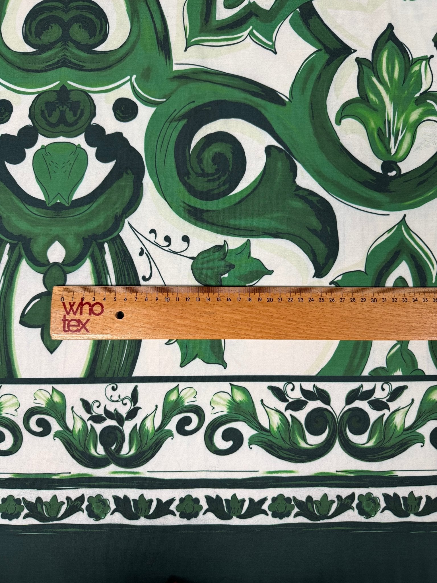 Emerald Majolica Tile Organic Cotton Poplin Fabric by the Metre - Whotex Fabrics London