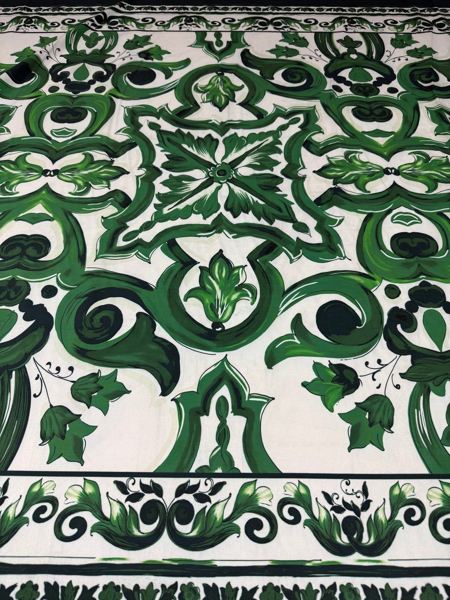 Emerald Majolica Tile Organic Cotton Poplin Fabric by the Metre - Whotex Fabrics London