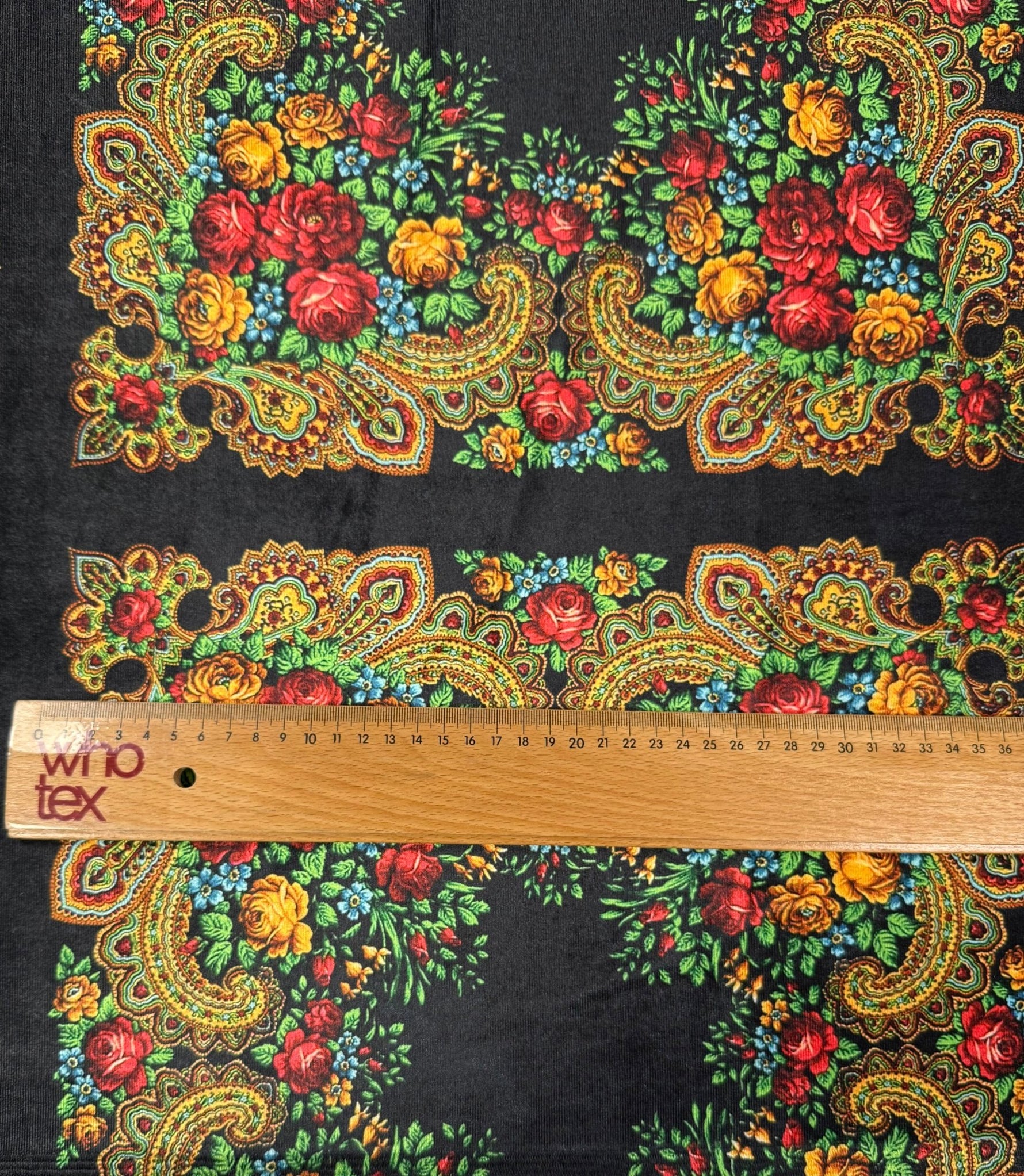 Ethnic Floral Pattern Black Velvet Fabric - Whotex Fabrics London