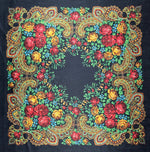 Ethnic Floral Pattern Black Velvet Fabric - Whotex Fabrics London