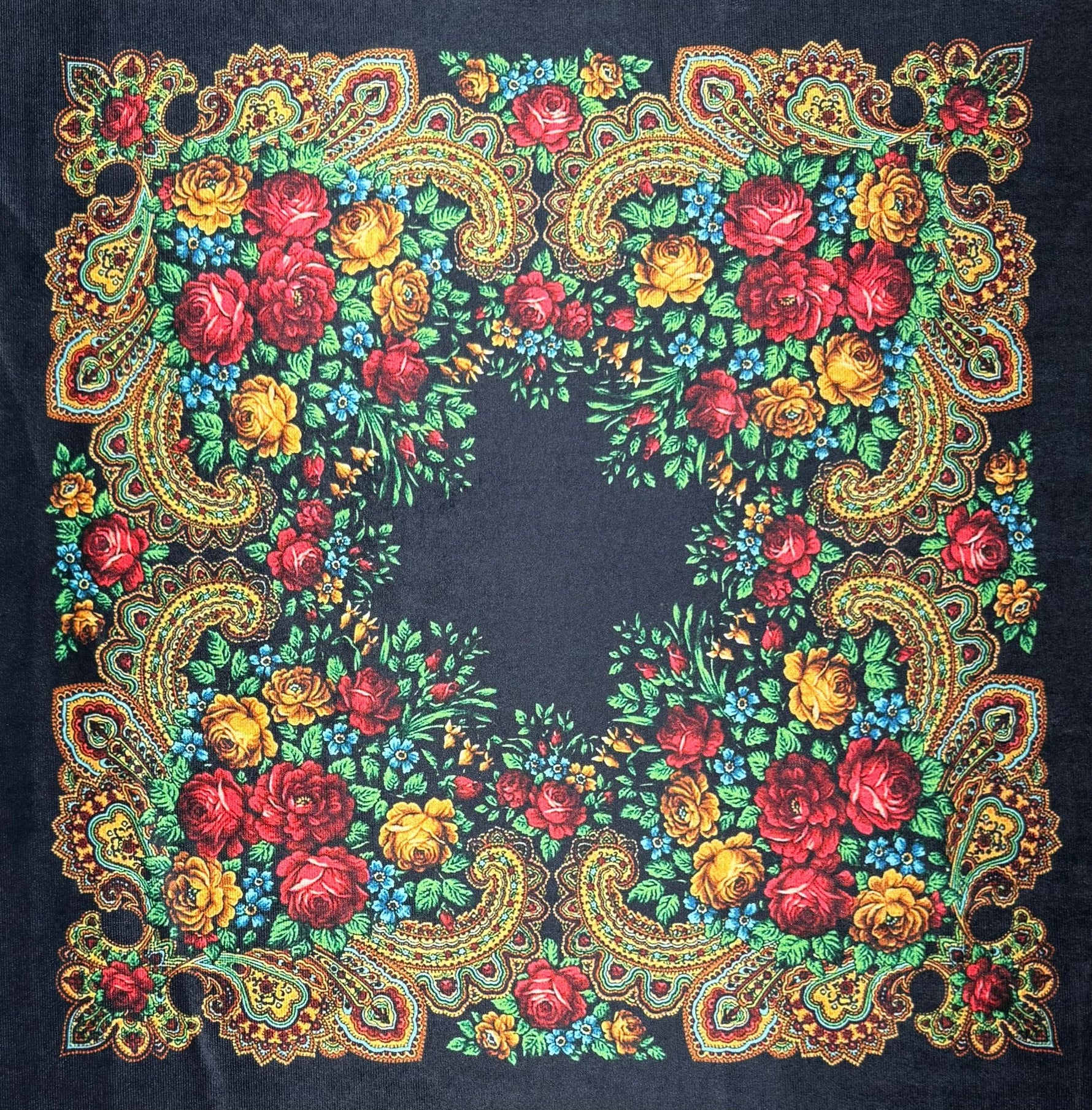 Ethnic Floral Pattern Black Velvet Fabric - Whotex Fabrics London